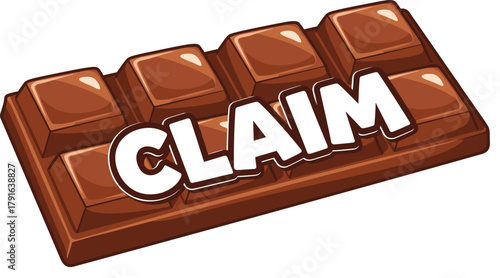 Chocolate bar text logo design with 3D lettering style and glossy brown candy illustration for sweet brand concept