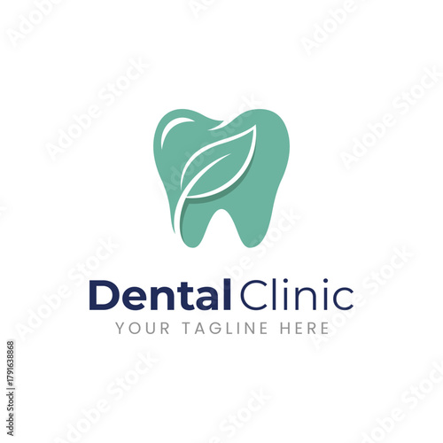 Clean vector logo featuring a tooth with a leaf symbol, representing natural dental care and oral health. Ideal for dentists, clinics, and eco-friendly healthcare branding.