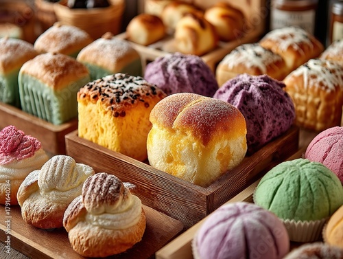 Wallpaper Mural Mixed Bakery Pastries and Sweet Buns, Clean Top View, Bright Showcase Style Torontodigital.ca