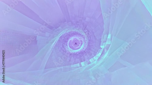 Abstract Swirls of Teal and Purple Light Flowing Through Geometric Shapes