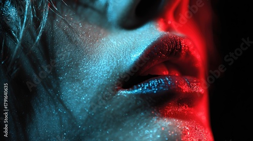 Artistic Portrait with Blue and Red Light Silhouette, Fashion Creative Design Element
