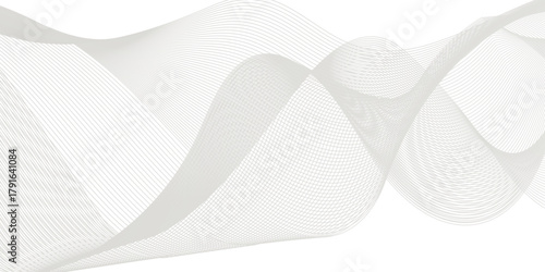 Dynamic minimal wave sound line. Abstract glowing white blend line smooth flow soundwave curve energy gradient vector futuristic digital outline line science design.	