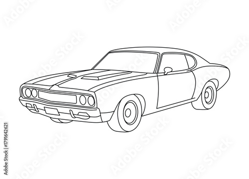 Classic American Muscle Car Line Art Illustration for Coloring Books and Automotive Enthusiasts Stock Image