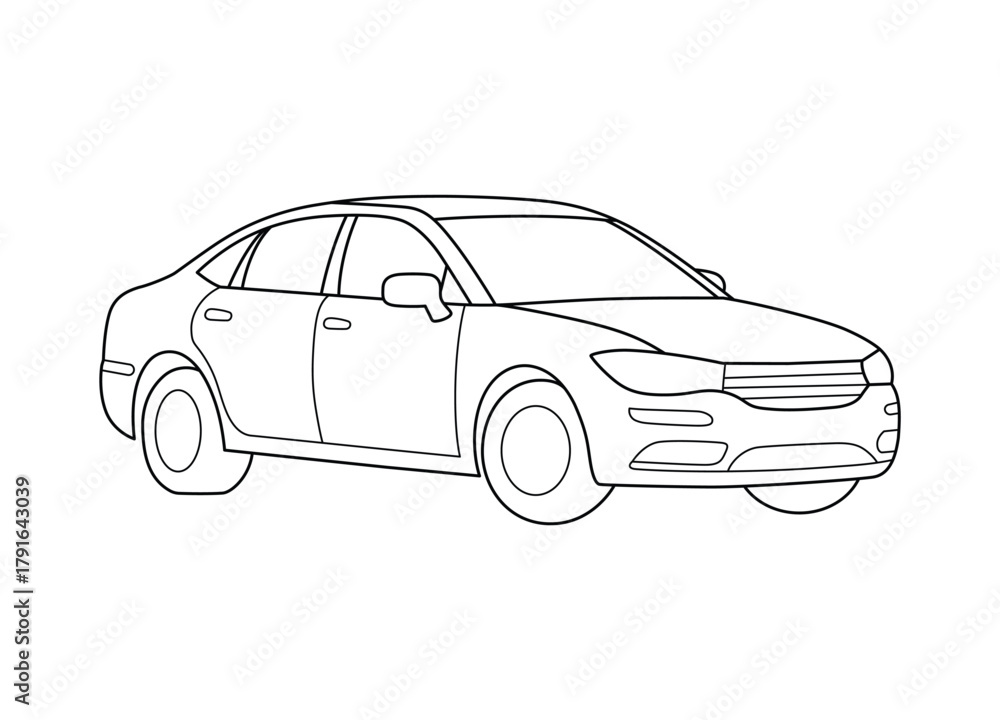 Obraz premium Sleek sedan outline drawing for creative coloring and design projects clean and simple transportation vector line art