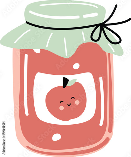 Cute Cartoon Apple Jam Jar Vector Illustration