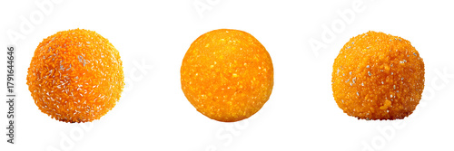 Set of motichoor ladoo sweets, isolated on transparent background