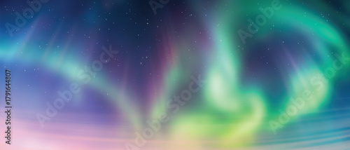 Polar lights, aurora borealis, starry sky, northern landscapes, vector illustration