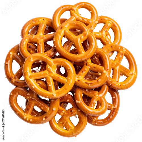 Soft and twisted mini pretzels, a traditional german baked good, perfectly isolated on white background for a simple, clean, and versatile food photography shot
