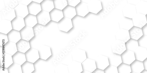 white abstract hexagonal hexagon modern technology. creative emboss light honeycomb polygonal web. geometric science and mosaic tile with template texture background.