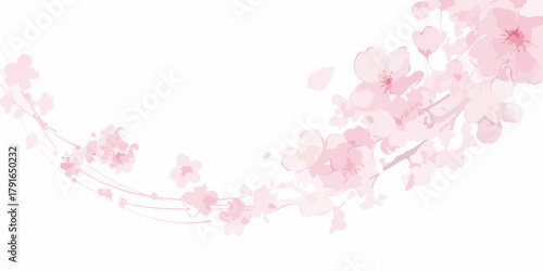 淡いピンク色の桜の花びらが舞う、春の訪れを告げるベクターイラスト。