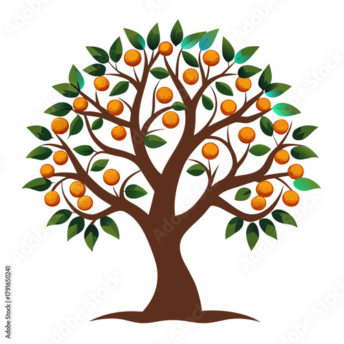 Vibrant orange tree illustration, perfect for spring designs and healthy living campaigns, brings fresh and fruitful vibes to your project