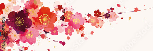 水彩画風の桜の花が枝に咲き誇る、春の訪れを感じさせるベクターイラスト。