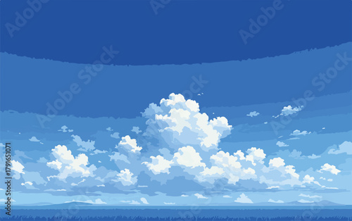 青い空に浮かぶ白い雲のピクセルアート、背景、グラフィックリソース、イラスト