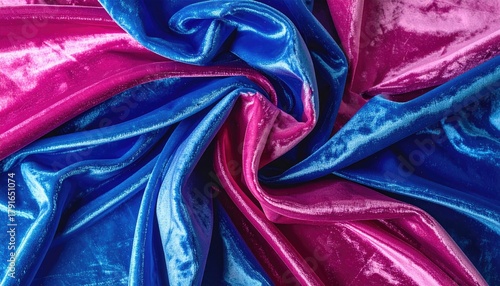 Twisted bright blue and pink velvet fabric