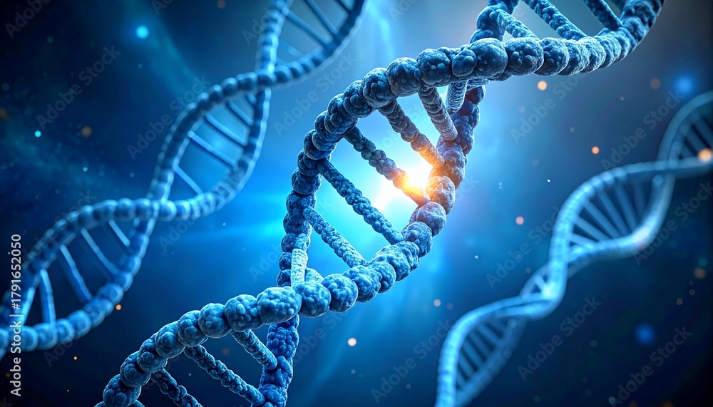 Fototapeta premium DNA strand illuminating with energy in a futuristic digital illustration.