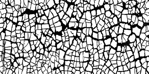 ひび割れた表面のテクスチャ、抽象的な背景、ひび割れパターン、白黒のベクターイラスト