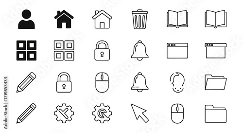Collection of Essential User Interface Icons for Web and App Design.