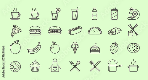 Collection of Food and Drink Icons - A Culinary Visual Feast.
