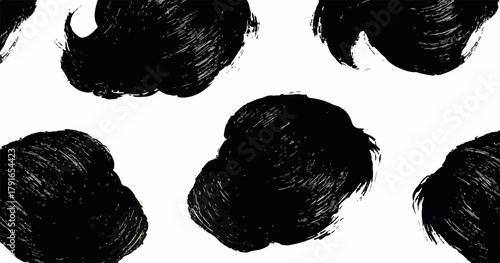 白地に黒い髪の毛のパターン、手描きのベクターイラスト、ミニマルで抽象的なデザイン