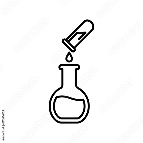 Laboratory Flask with Dropper Line Art – Vector Illustration of Science Experiment and Chemical Research