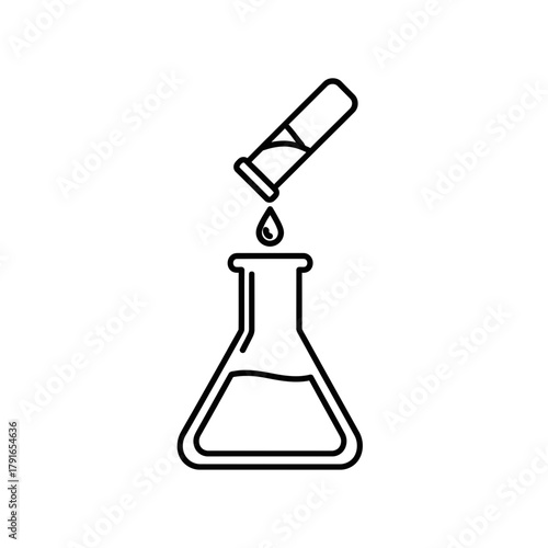 Laboratory Flask with Dropper Line Art – Vector Illustration of Science Experiment and Chemical Research
