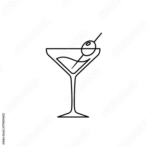 Martini Glass Line Art – Vector Illustration of Cocktail with Olive Garnish