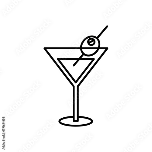 Martini Glass Line Art – Vector Illustration of Cocktail with Olive Garnish