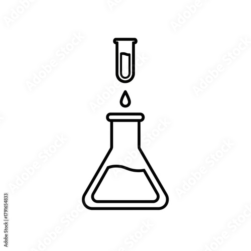 Laboratory Flask with Dropper Line Art – Vector Illustration of Science Experiment and Chemical Research