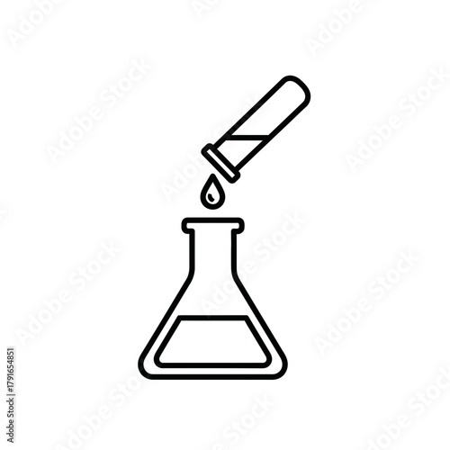 Laboratory Flask with Dropper Line Art – Vector Illustration of Science Experiment and Chemical Research