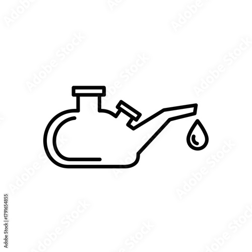 Engine Oil Can Line Art – Vector Illustration of Motor Oil Container with Dripping Oil Drop