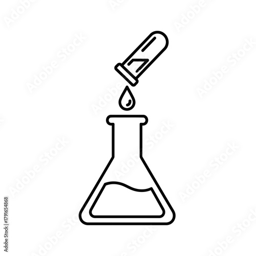 Laboratory Flask with Dropper Line Art – Vector Illustration of Science Experiment and Chemical Research
