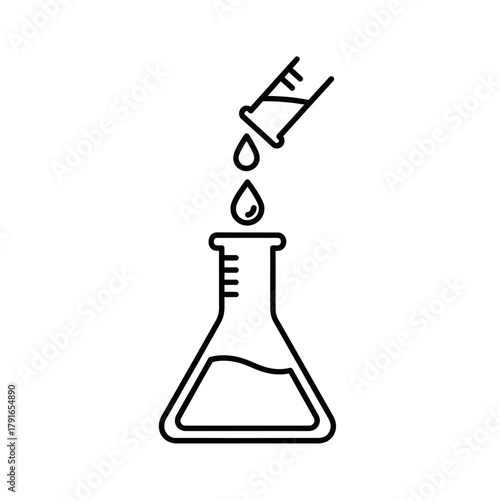 Laboratory Flask with Dropper Line Art – Vector Illustration of Science Experiment and Chemical Research