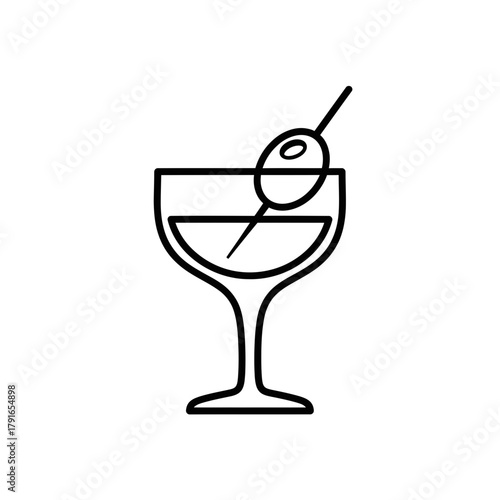 Martini Glass Line Art – Vector Illustration of Cocktail with Olive Garnish