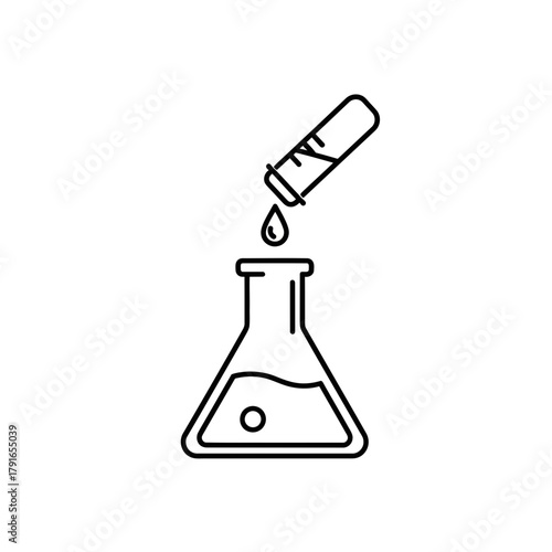 Laboratory Flask with Dropper Line Art – Vector Illustration of Science Experiment and Chemical Research