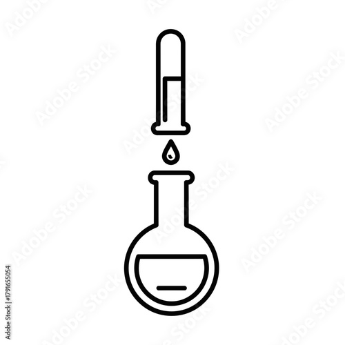 Laboratory Flask with Dropper Line Art – Vector Illustration of Science Experiment and Chemical Research