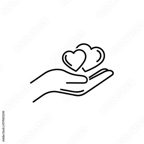 Hand Holding Hearts Line Art – Vector Illustration of Love, Care and Support