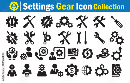 Settings Gear Icon Collection, Business and Teamwork Vector Set, Process and Management Symbols, Repair Tools Icon. Vector Illustration 