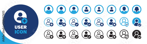 Color user icon. Avatar symbol set. Profile add icon. Vector eps 10