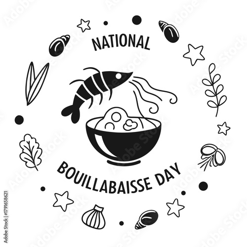 NATIONAL BOUILLABAISSE DAY vector illustration isolated on white background