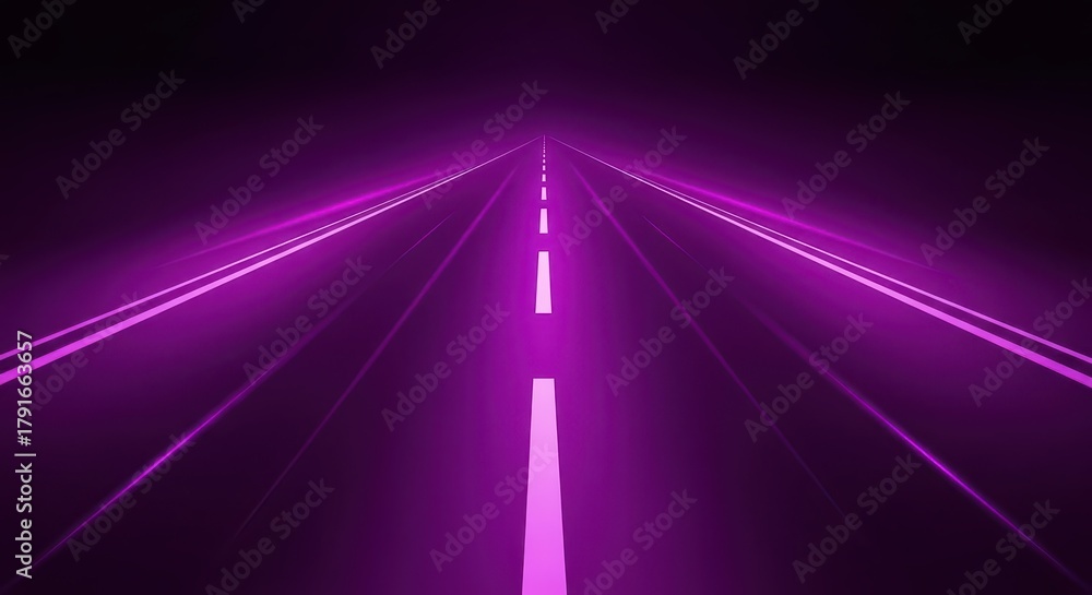 Fototapeta premium Glowing magenta light trails illuminate a vanishing point on an abstract roadway
