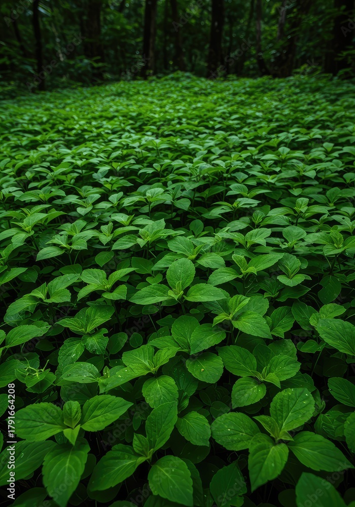 Obraz premium A dense carpet of vibrant green foliage covers the jungle floor, illustrating vigorous and abundant natural growth ,saturated ,saturated ,powerful