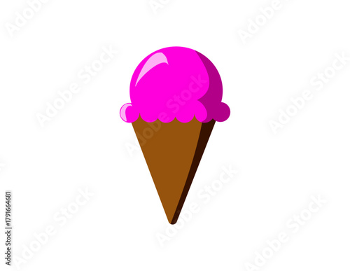 Bright pink ice cream scoop in a waffle cone, isolated on a clean dark background, simple modern vector illustration perfect for desserts, sweets, digital graphics, branding and playful summer designs
