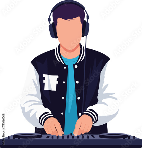 Faceless dj with headphones at a turntable set, mixing music. Perfect for music events, dj promotions, album covers, and music blogs.
