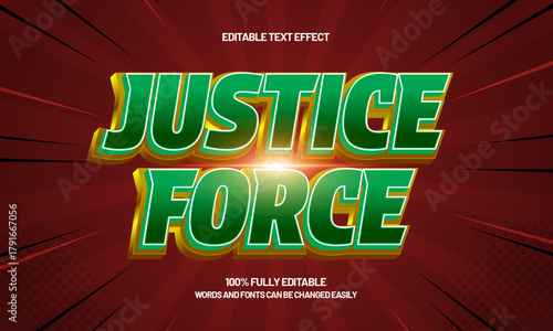 justice force powerful 3d text effect for action movie title