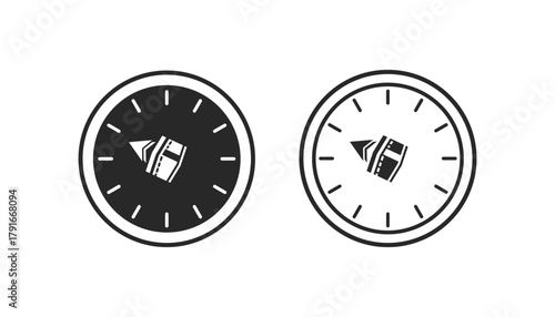 A simplified graphic showing the cubic Kaaba centered within a rotational dial for determining the correct worship orientation.