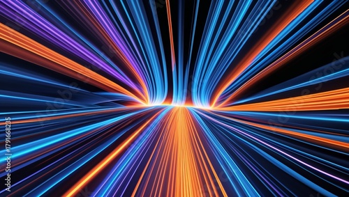 Fototapeta Naklejka Na Ścianę i Meble -  Abstract digital art with colorful light trails and a futuristic tunnel effect