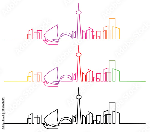 Toronto Skyline Art Vector Illustration with Iconic Building Silhouette and Colorful Line Art Creative Design Concept for Cityscape