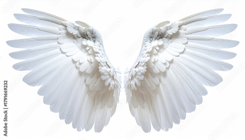 Obraz premium Spreading wings, white feathers, angelic and ethereal form