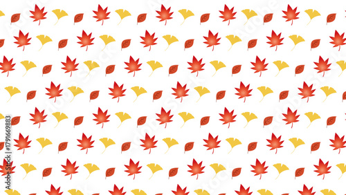 秋の紅葉とイチョウの落ち葉パターン背景素材