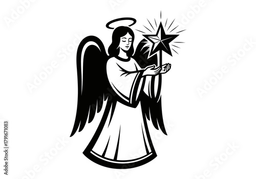 Vector illustration of an angel holding a star, celebration theme, natal vector, clipart style vector